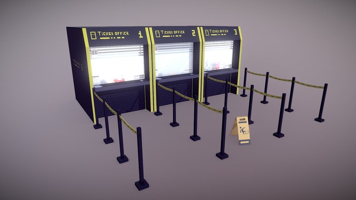 Ticket Office Lowpoly 3D Pixel Art Pack 3D Model