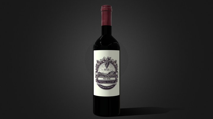Red Wine - Bordeaux / Bordolese style bottle 3D Model
