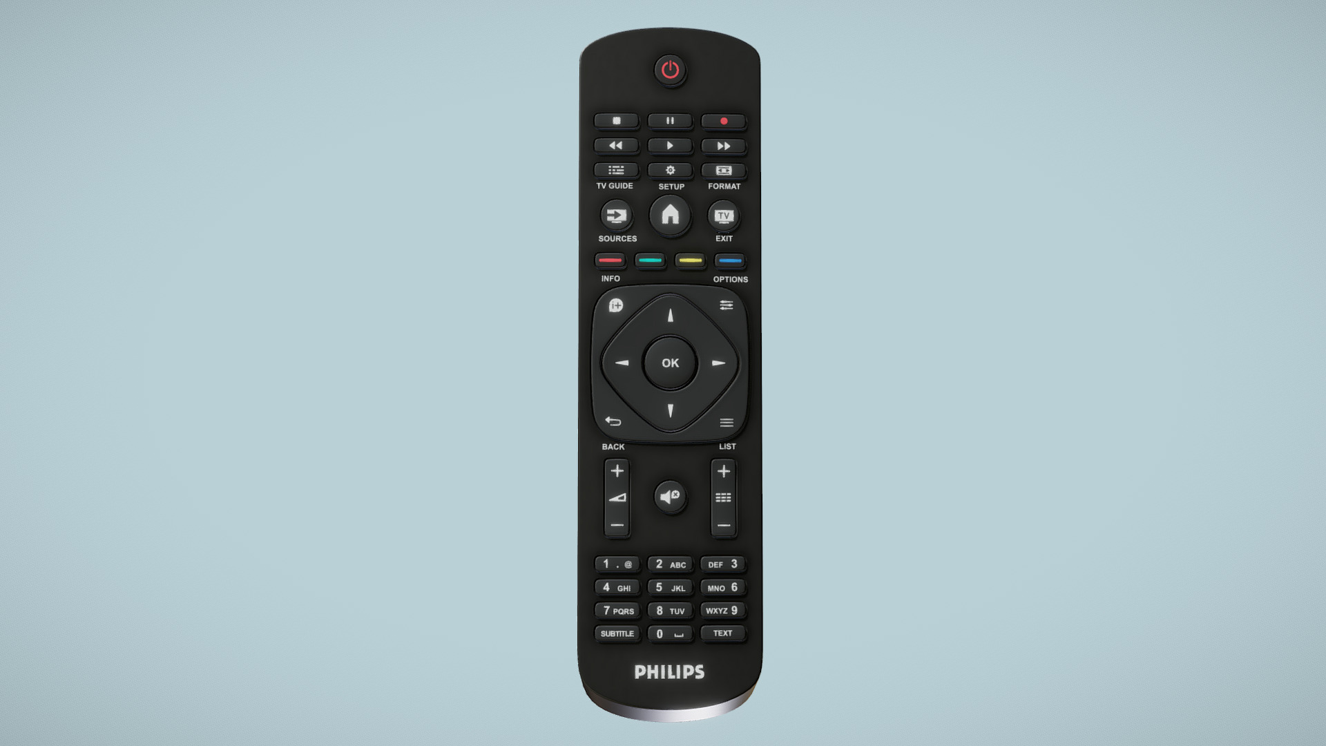 3D model Philips TV Remote Controller - This is a 3D model of the Philips TV Remote Controller. The 3D model is about a black remote control.