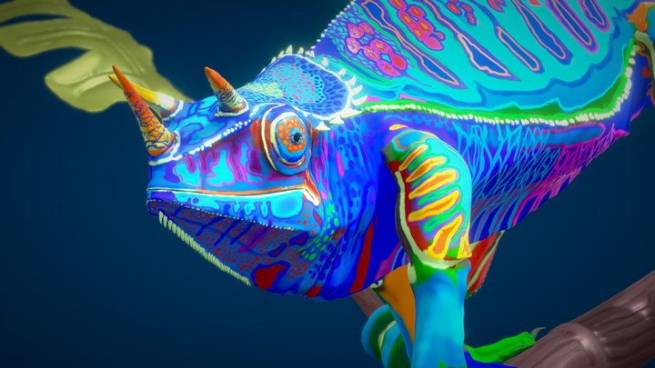 COOLBLU OFFICAL™ - TRI HORNED CHAMELEON 3D Model