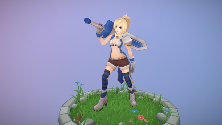 Gradient texturing - Anime knight girl 3D Model