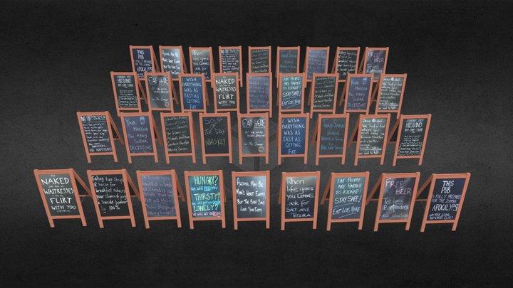 Chalkboard Sign Pack (low poly, game ready) 3D Model