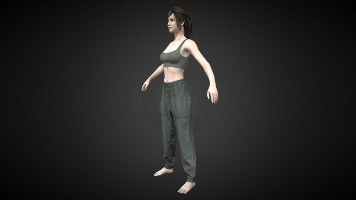 Woman Grey Vest + Green Closure Pants 3D Model