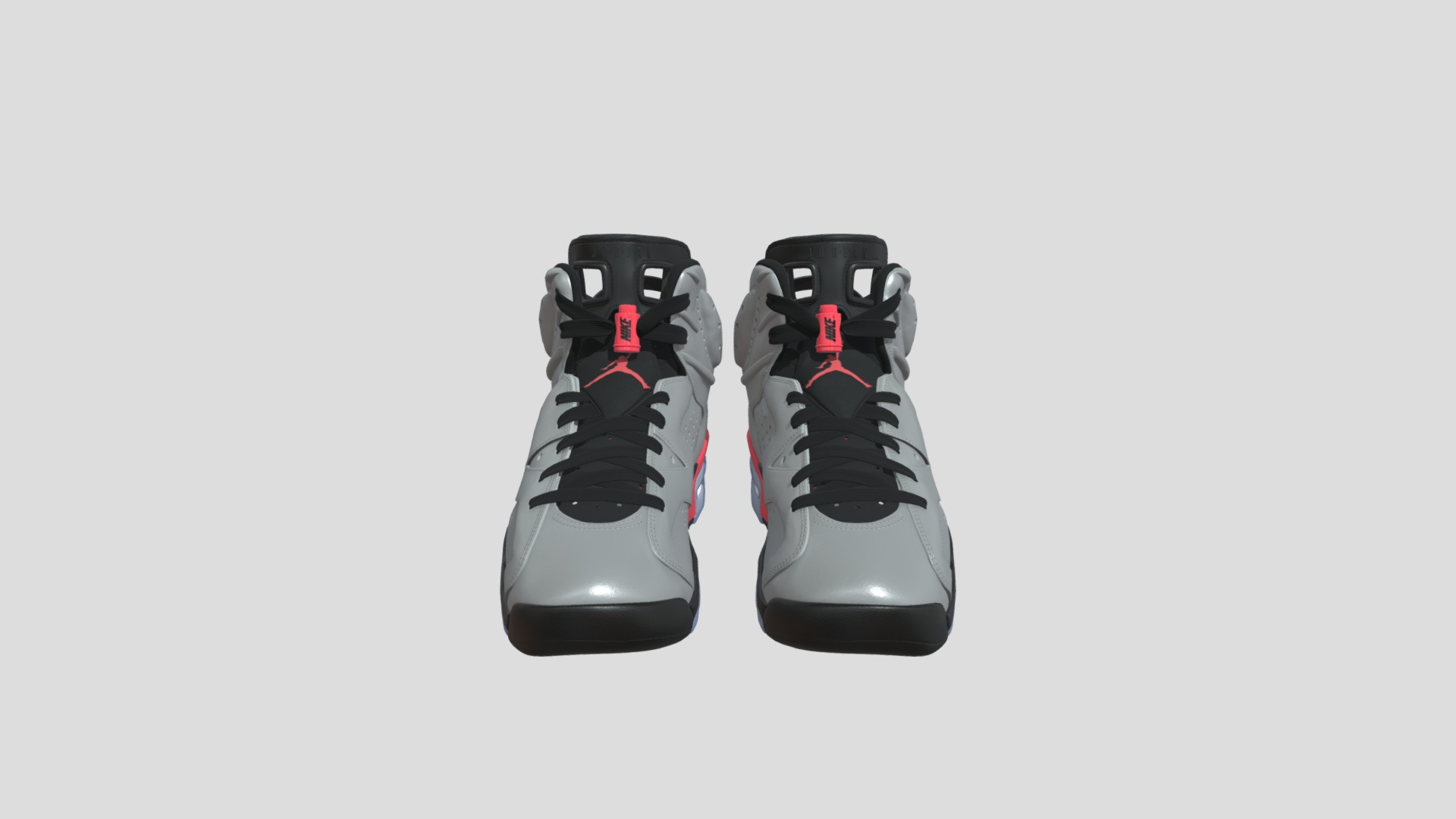 3D model Jordan 6 Retro Reflections of a Champion - This is a 3D model of the Jordan 6 Retro Reflections of a Champion. The 3D model is about a pair of black and red shoes.