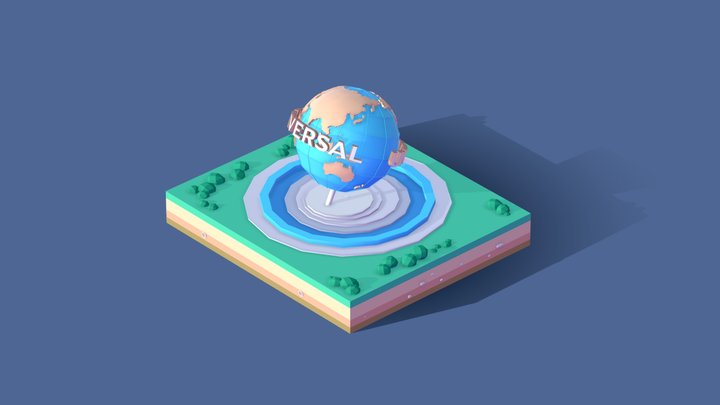 Cartoon Low Poly Universal Studio Globe Landmark 3D Model