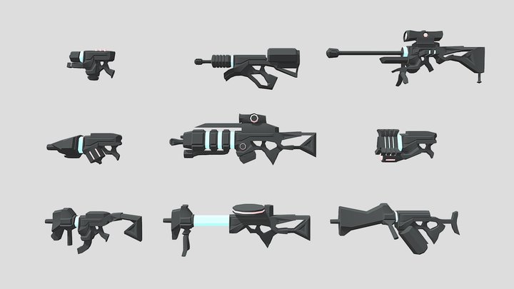 Low Poly Sci-fi guns 3D Model