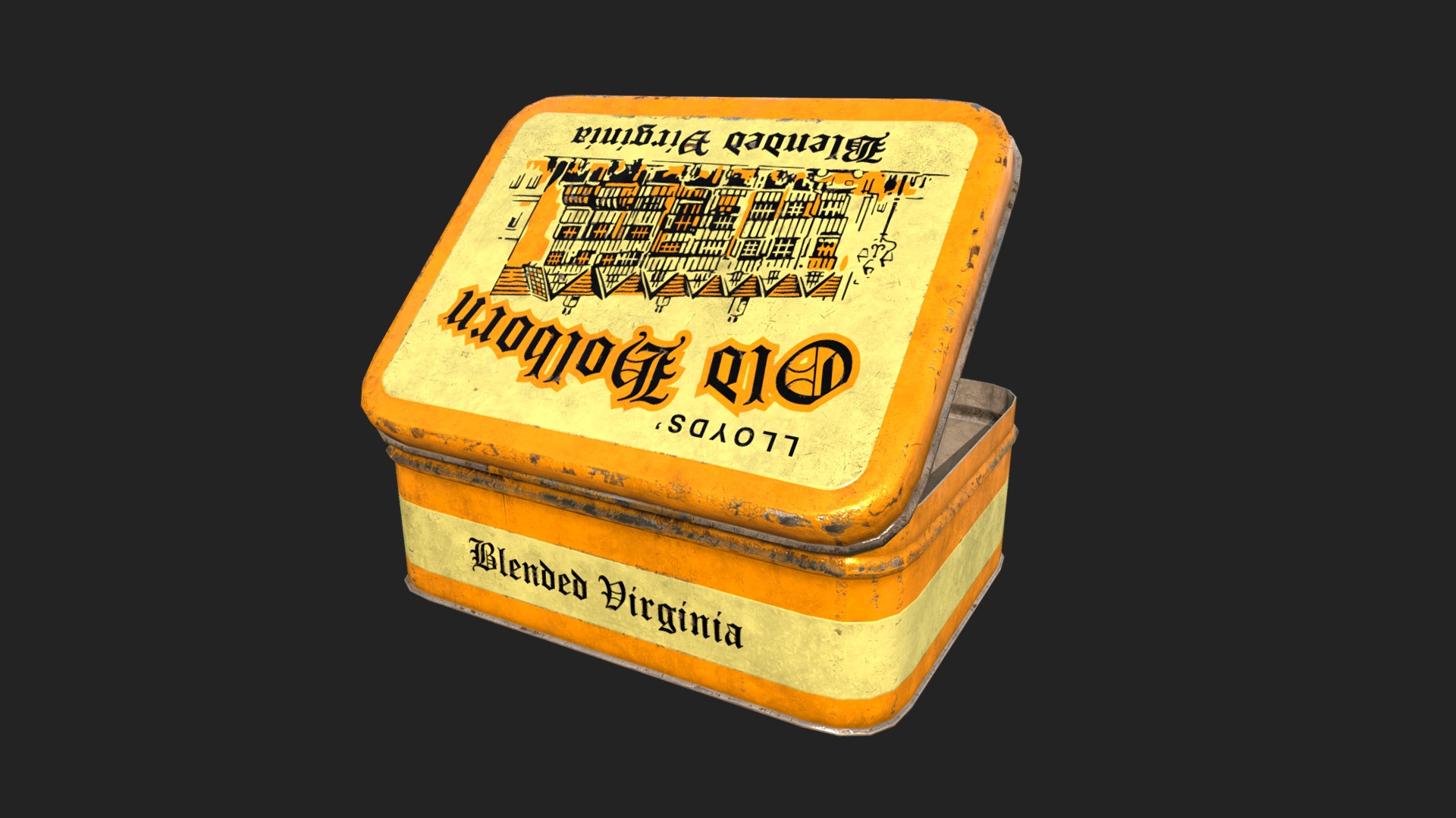 3D model Old Tobacco Tin (Old Holborn) - This is a 3D model of the Old Tobacco Tin (Old Holborn). The 3D model is about a close-up of a yellow box.