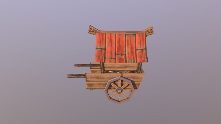 Old wooden kart (low poly pixel art) 3D Model