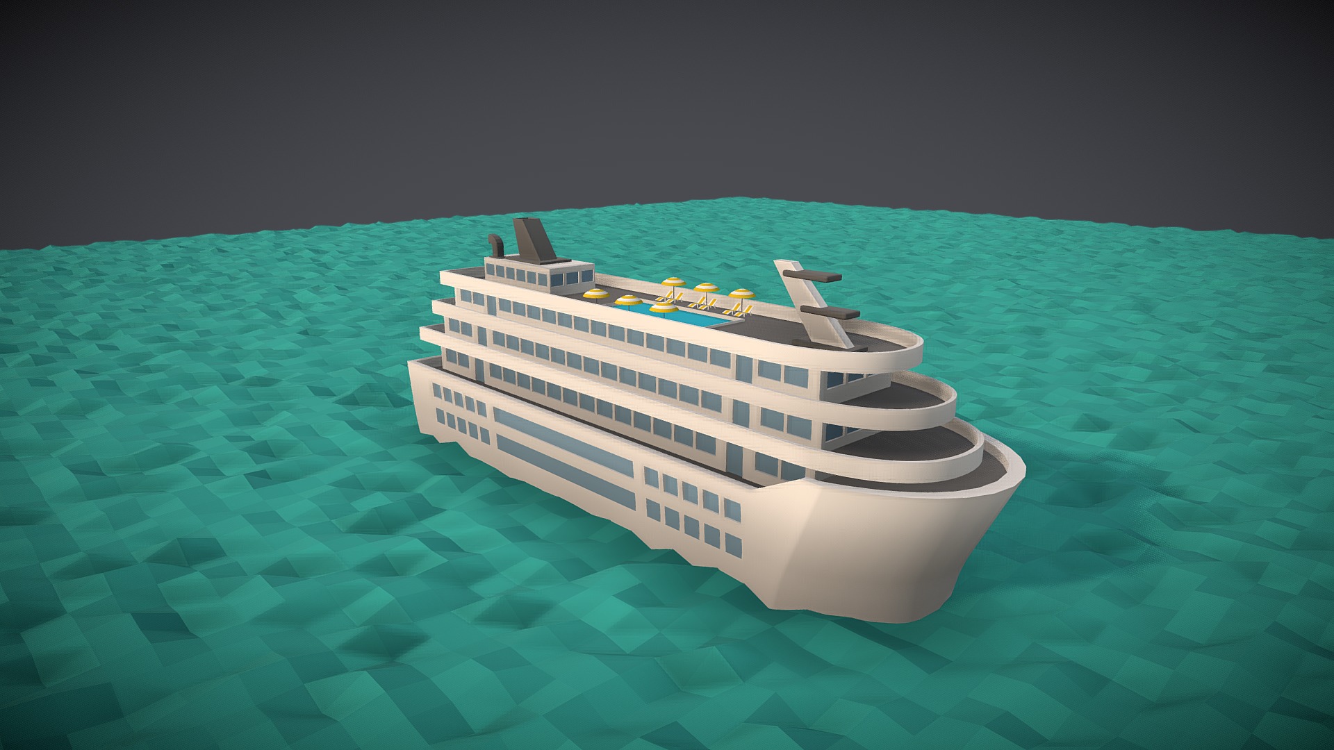 3D model Low-Poly Yacht - This is a 3D model of the Low-Poly Yacht. The 3D model is about a large white ship in the water.