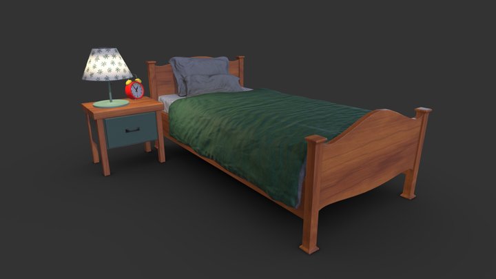 Bed & Bedside Table 3D Model