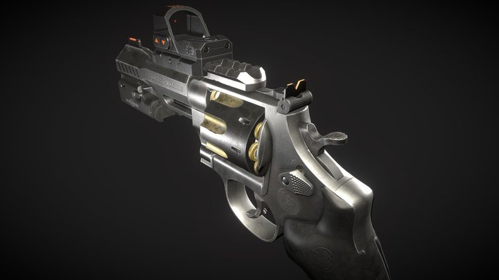 Gun - Revolver with Red dot and Flashlight 3D Model