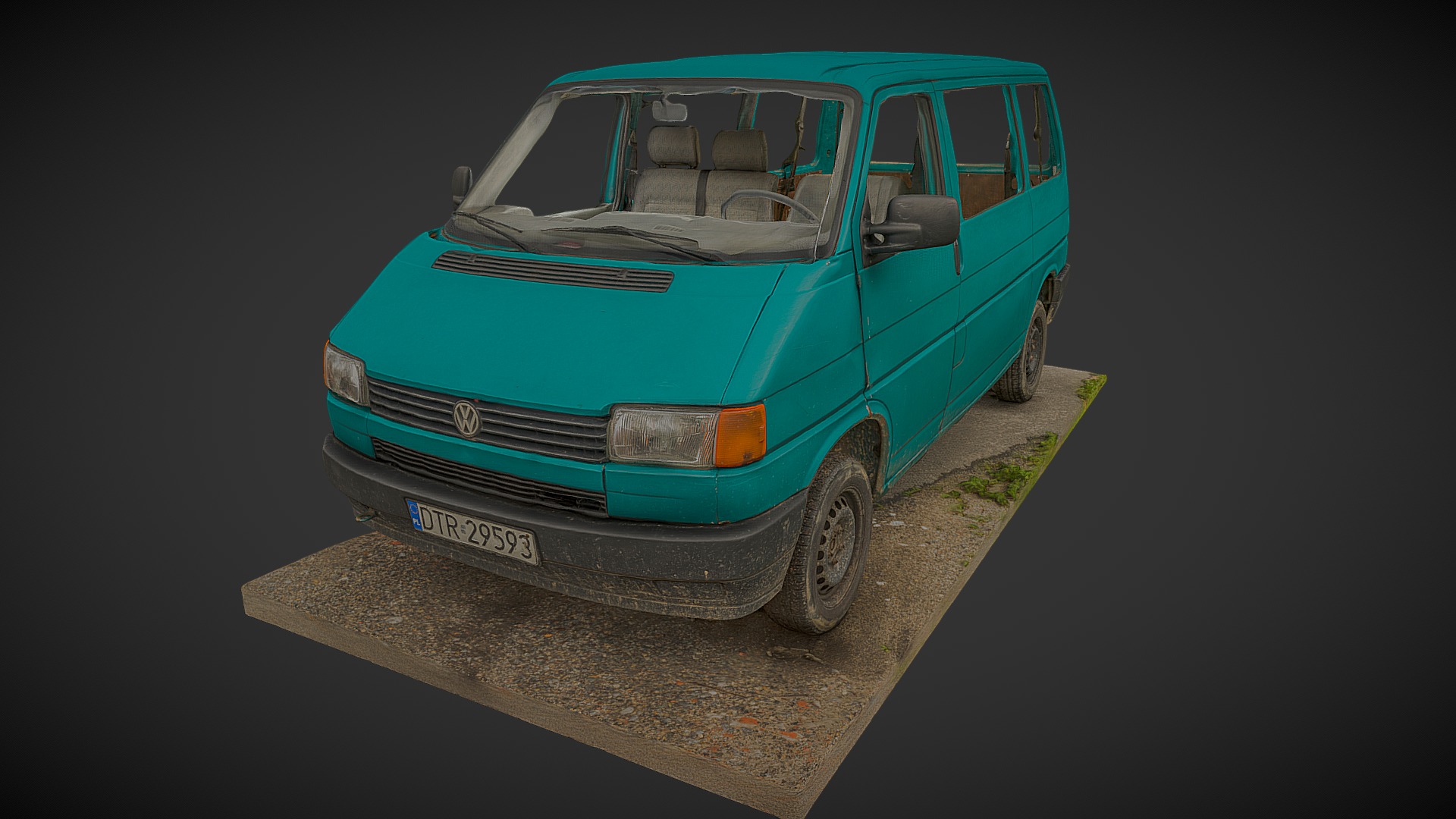 3D model Volkswagen Transporter - This is a 3D model of the Volkswagen Transporter. The 3D model is about a blue car parked on a concrete surface.