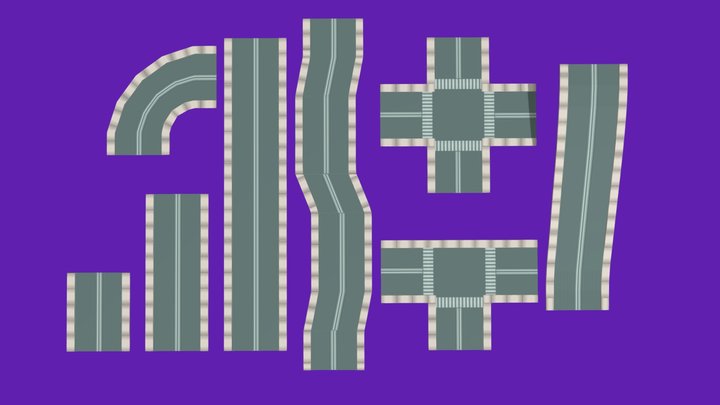 Modular Stylized Low Poly Roads 3D Model