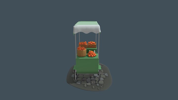 Stylized Fruit Cart 3D Model