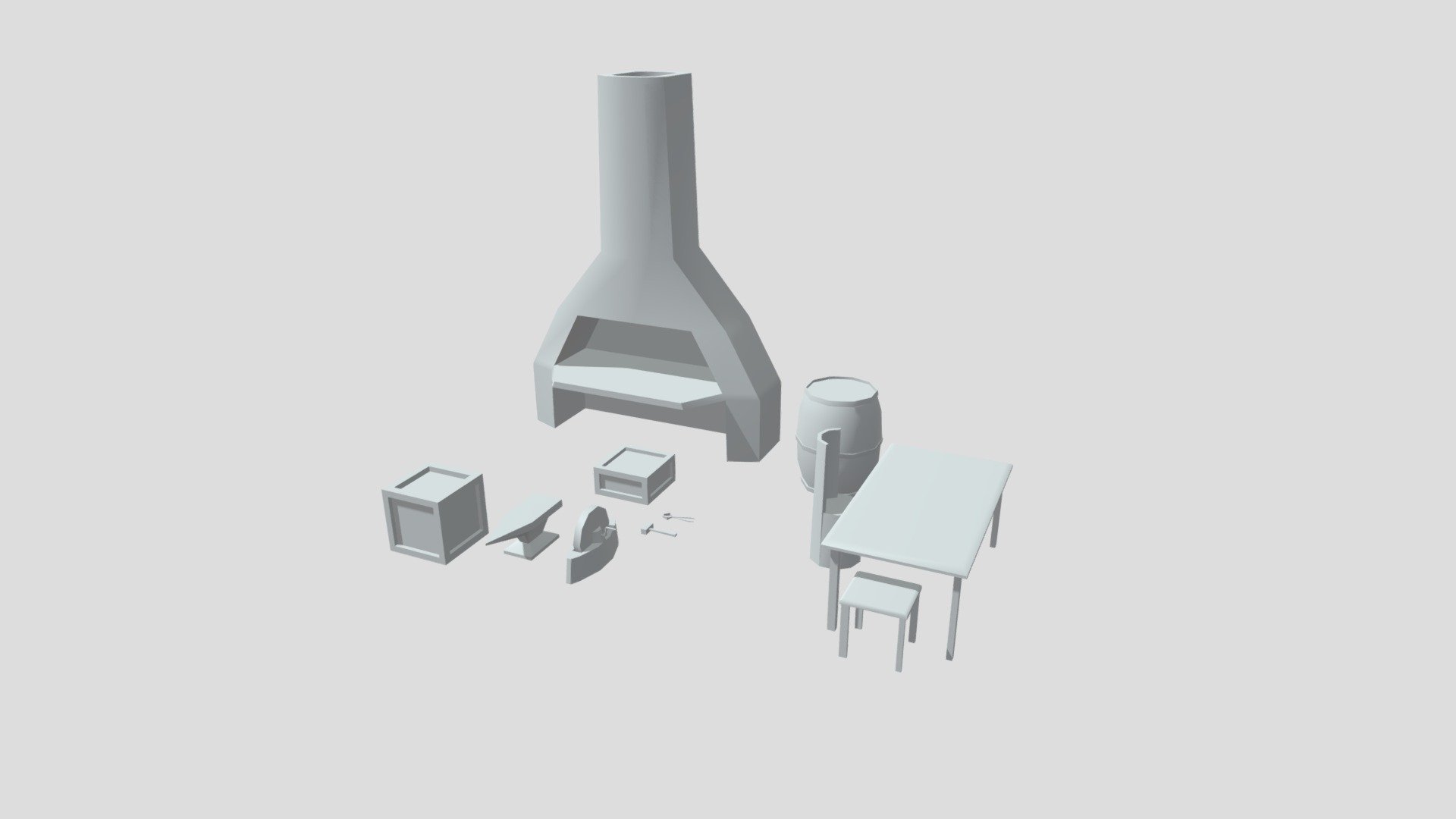Set for a blacksmith. Low poly model.