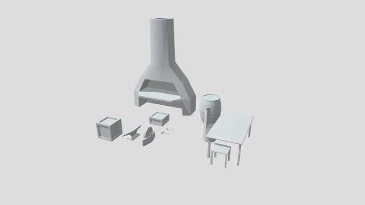 Set for a blacksmith. Low poly model. 3D Model