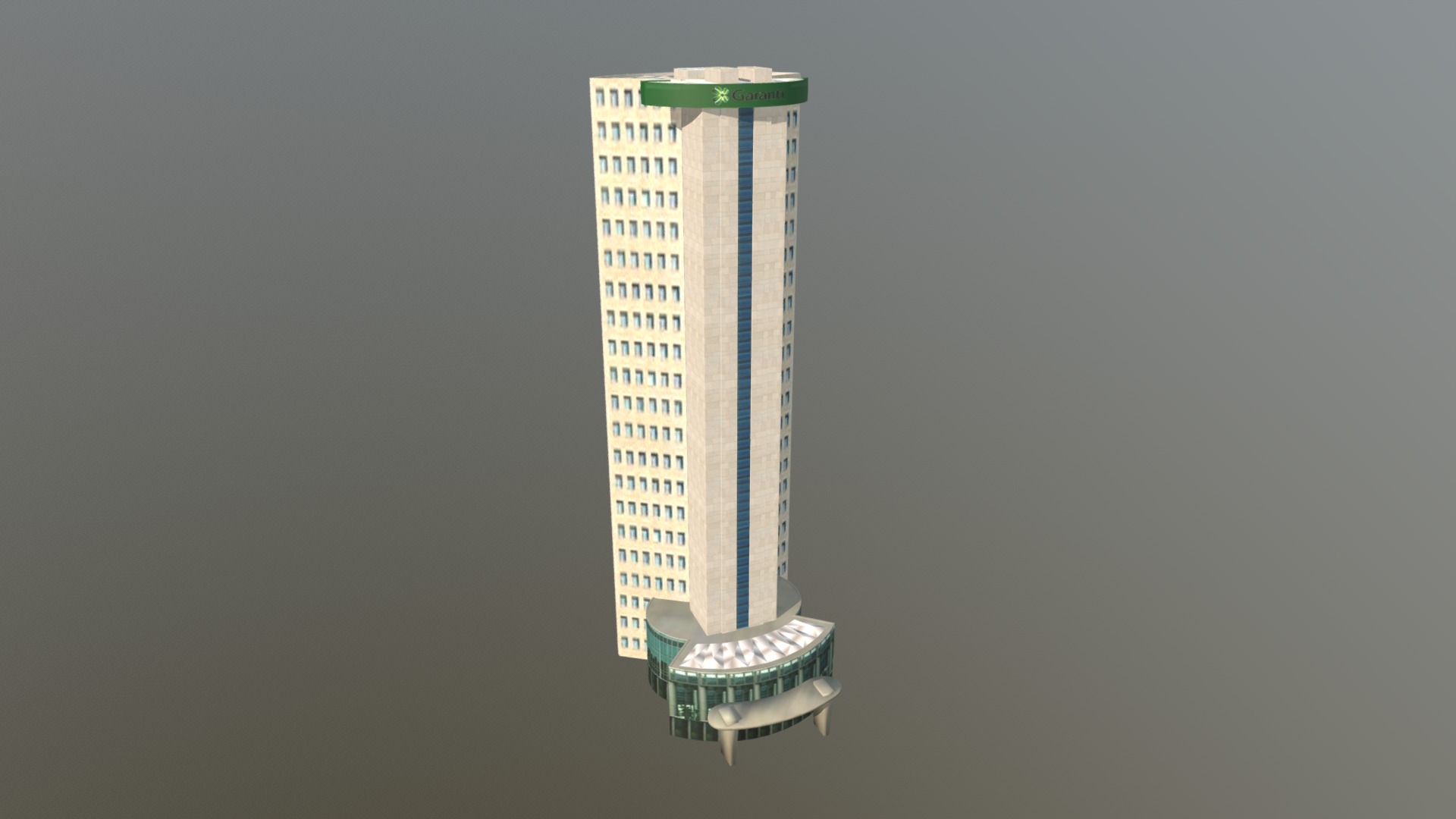 3D model Garanti Bank Headquarters - This is a 3D model of the Garanti Bank Headquarters. The 3D model is about a tall building with a green top.