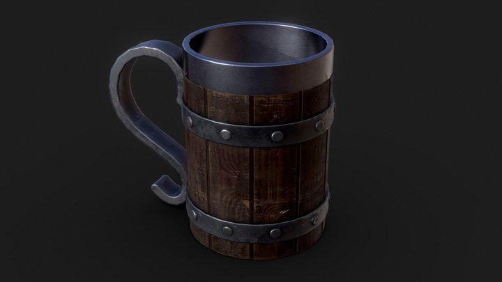 Medieval Wooden Mug with Iron Bands