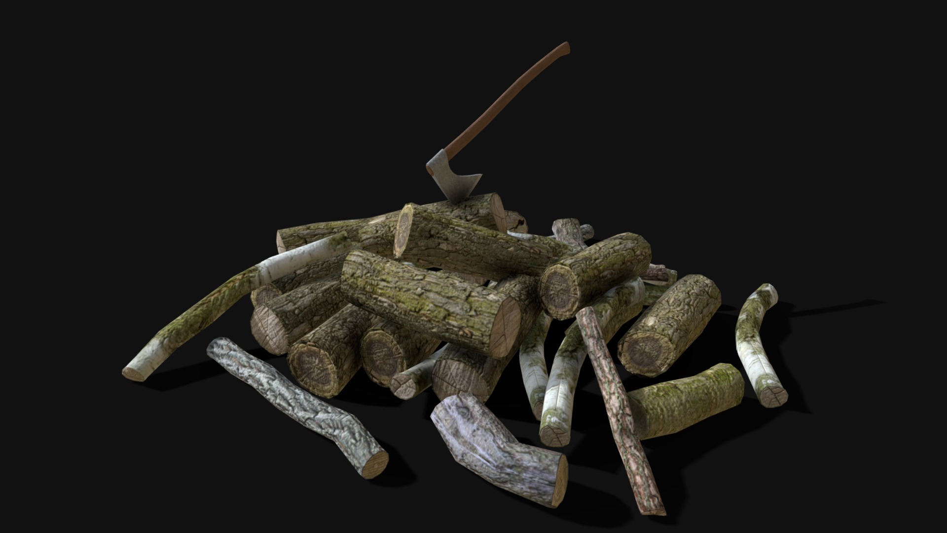 3D model Axe And Woods - This is a 3D model of the Axe And Woods. The 3D model is about a pile of sticks.