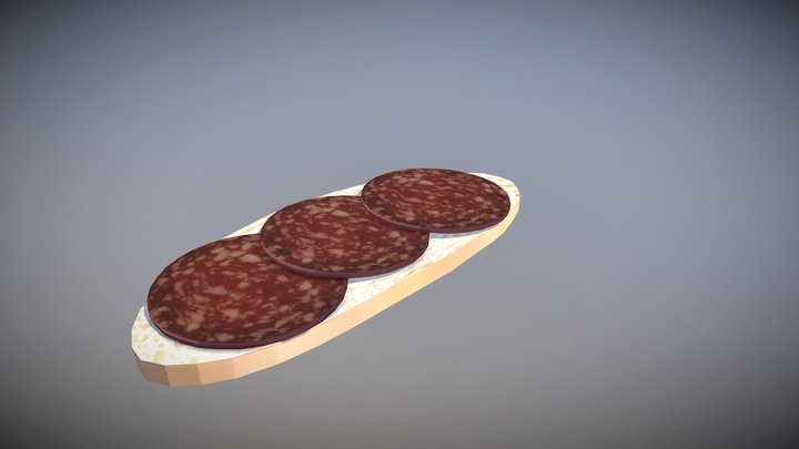 bread with sausage 3D model USSR food 3D Model