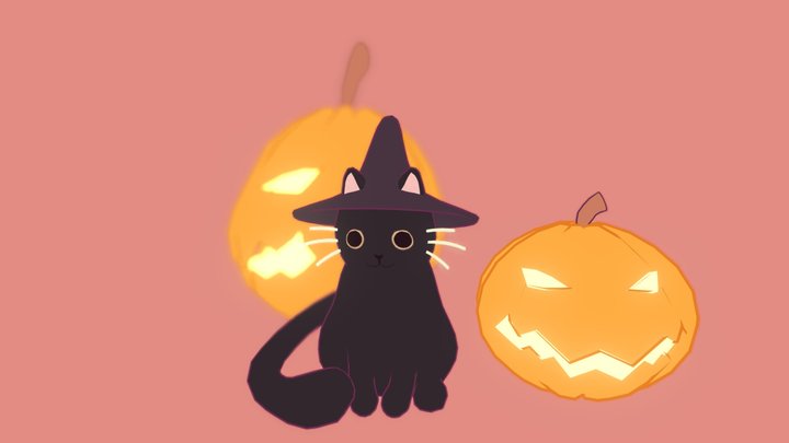 Pumpkin witch cat 3D Model