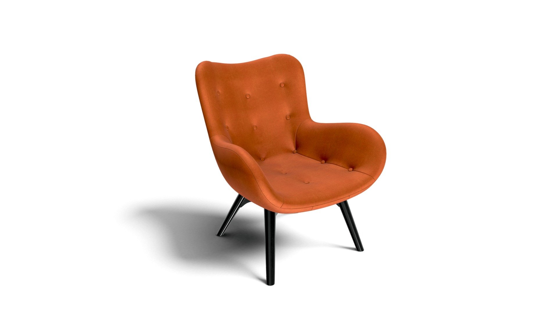 Doris Armchair,Orange Velvet with Black Wood Leg