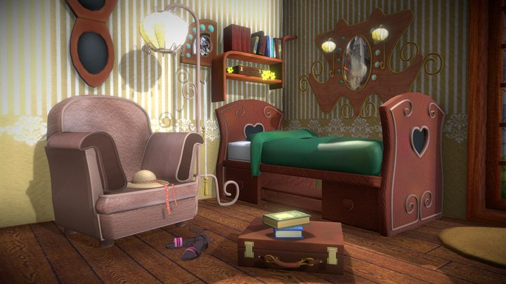 Cartoon cartoon cartoon cabin bedroom room 3D Model