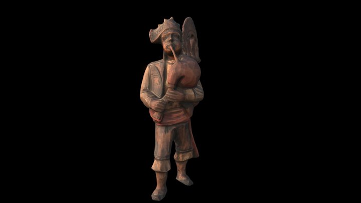 man playing bagpipes wood carving photo scan 3D Model