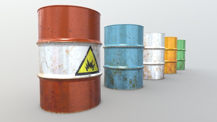 game ready empty oil drum pack 3D Model