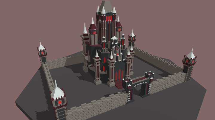 Low Poly Dark Castle 3D Model
