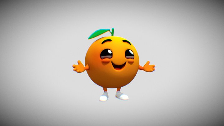 Smiling cartoon orange with leaf 3D Model
