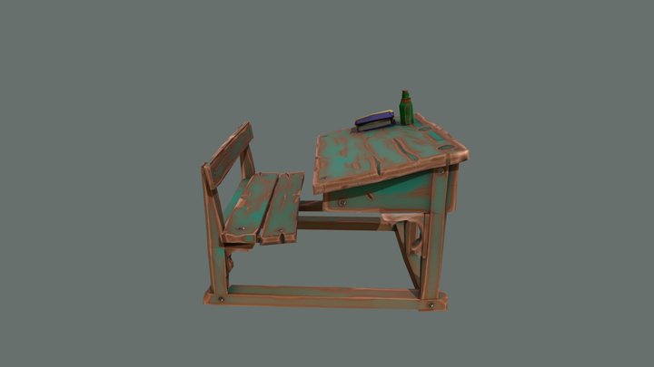 Stylized School Desk 3D Model