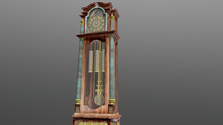 Long Case Grandfather Clock with Moon Dial 3D Model