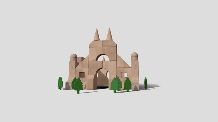 Wooden Block Castle 3D Model