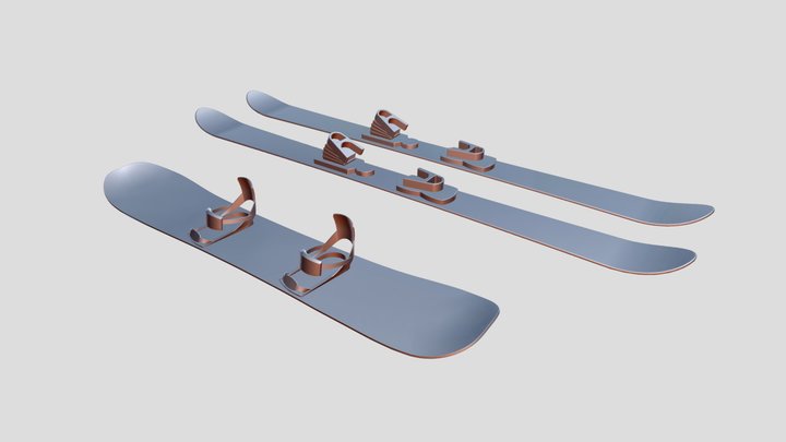 Skies & Snowboard 3D Model