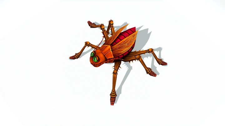 Animated Funny Cartoon Brown Insect Roach 3D Model