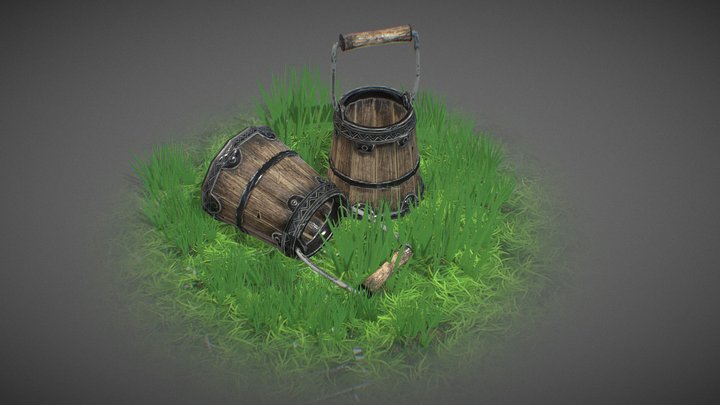 Lowpoly Medieval Wooden Bucket 3D Model