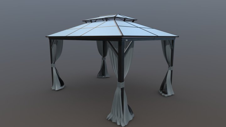 Hardtop Gazebo with Curtains and Netting 3D Model
