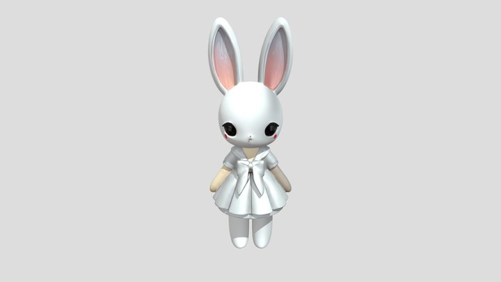 Cute bunny doll in a dress 3D Model