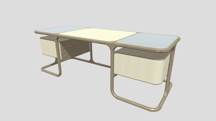 Leather and wood design office writing desk 3D Model