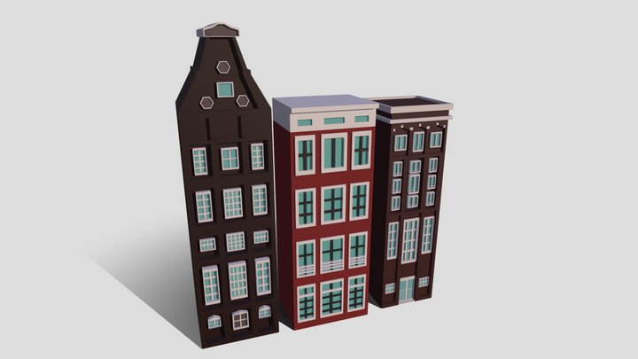 Low Poly Dutch City Buildings 3D Model