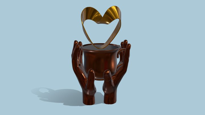 Bronze sculpture of hands holding a coffee cup 3D Model