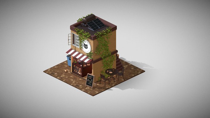 "Gatto Nero" Coffee Shop (LowPoly Style) 3D Model