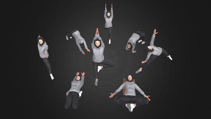 8 Hijab yoga Poses Low Poly 3D Model