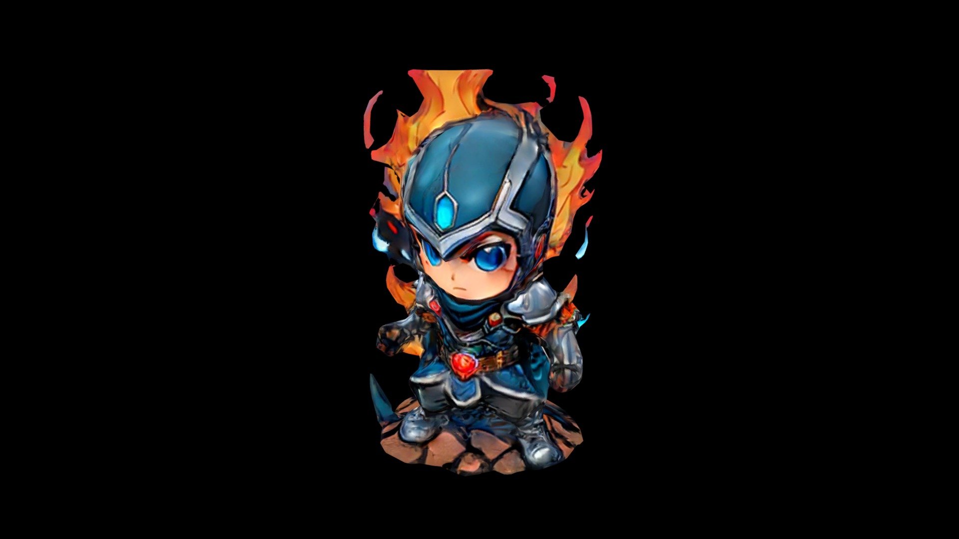 A chibi knight with blue eyes and fire behind th - Download Free 3D ...