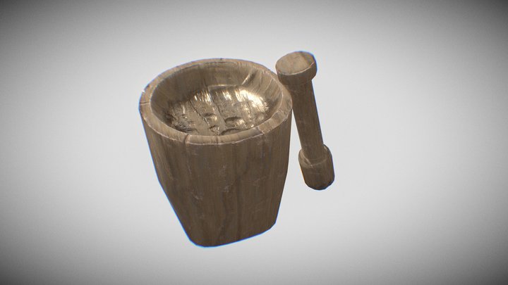 Wooden Mortar and Pestle 3D Model