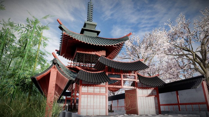 Pagoda Structure Scene 3D Model