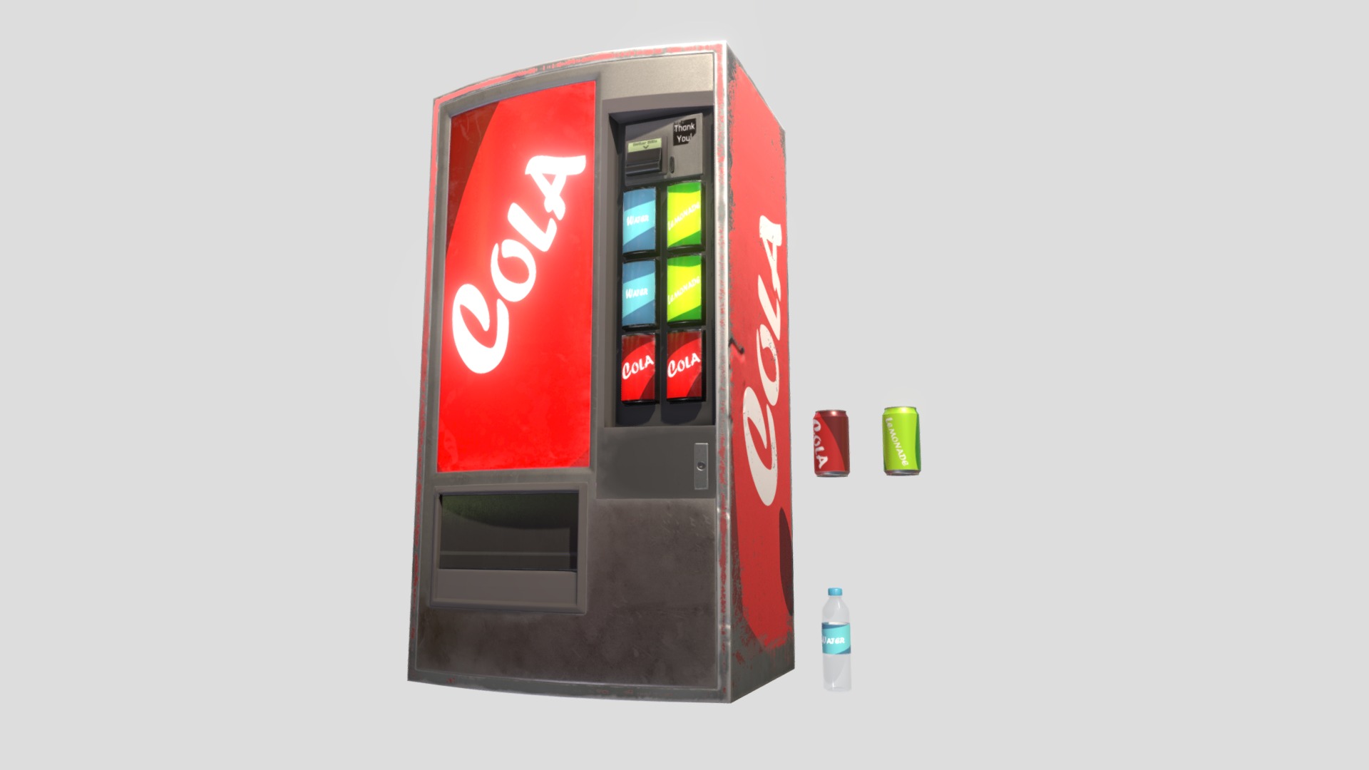 3D model Vending Machine w/ Bottle and Cans