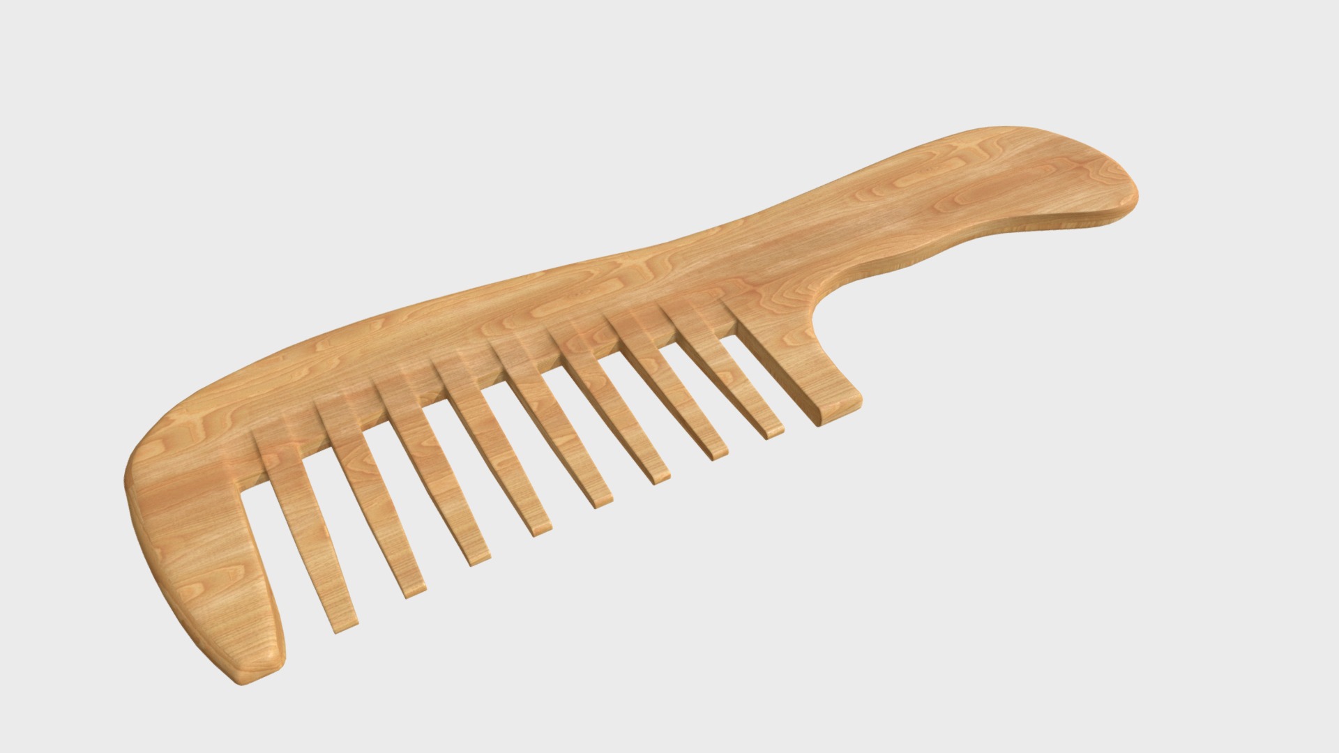 3D model Wooden wide tooth comb - This is a 3D model of the Wooden wide tooth comb. The 3D model is about a wooden spoon with a wooden handle.