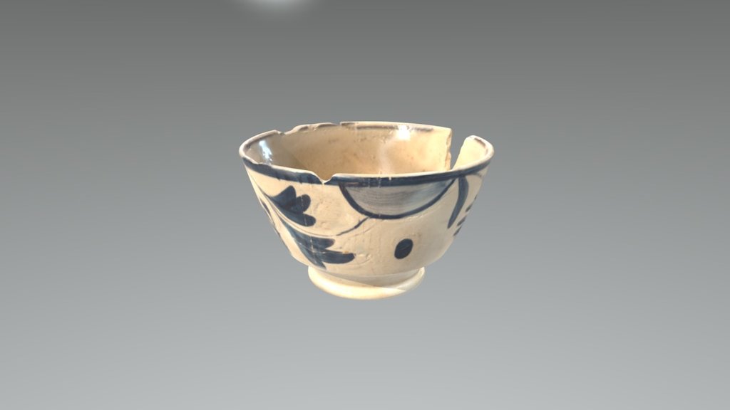 Pearlware tea bowl, blue design(FS# 5.1013) — Sketchfab embed 3D viewer